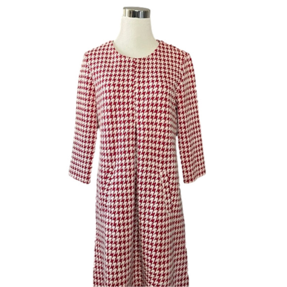 Tyler Boë red/cream houndstooth half sleeve dress with pockets size Medium - Picture 1 of 7